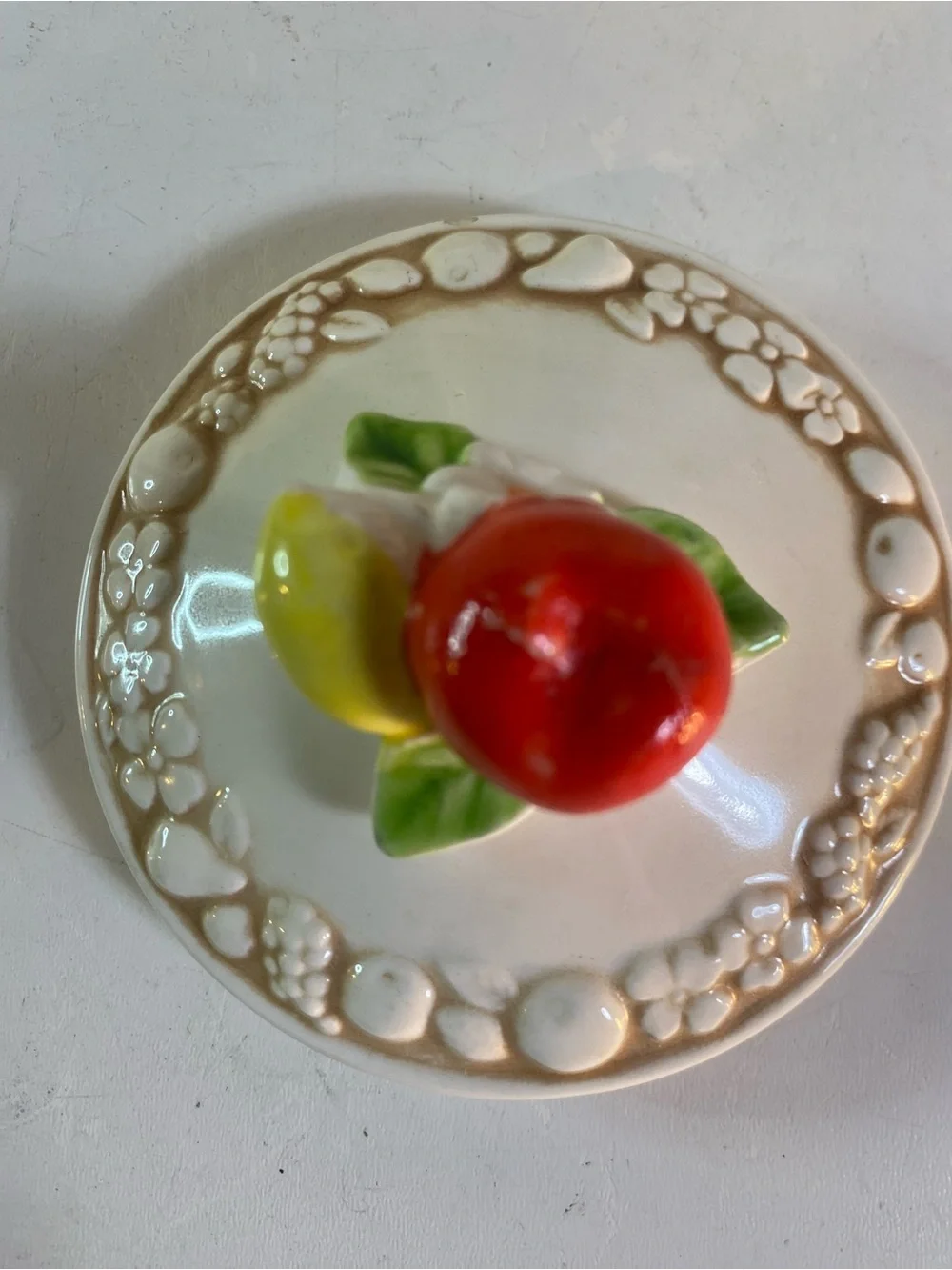 Vintage Fred Roberts Ceramic Fruit & Daisy Creamer Pitcher & Covered Sugar Bowl